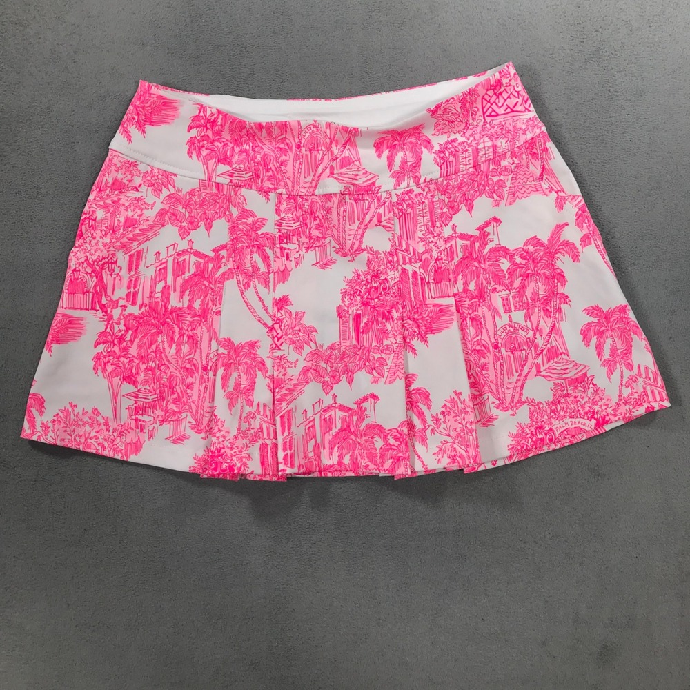 Lilly Pulitzer Luxletic Skort Women 4 Pink Tropical Pleated Activewear Shorts